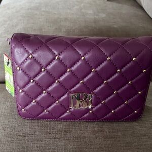 Badgley Mischka Quilted Purple Crossbody with Gold Studs